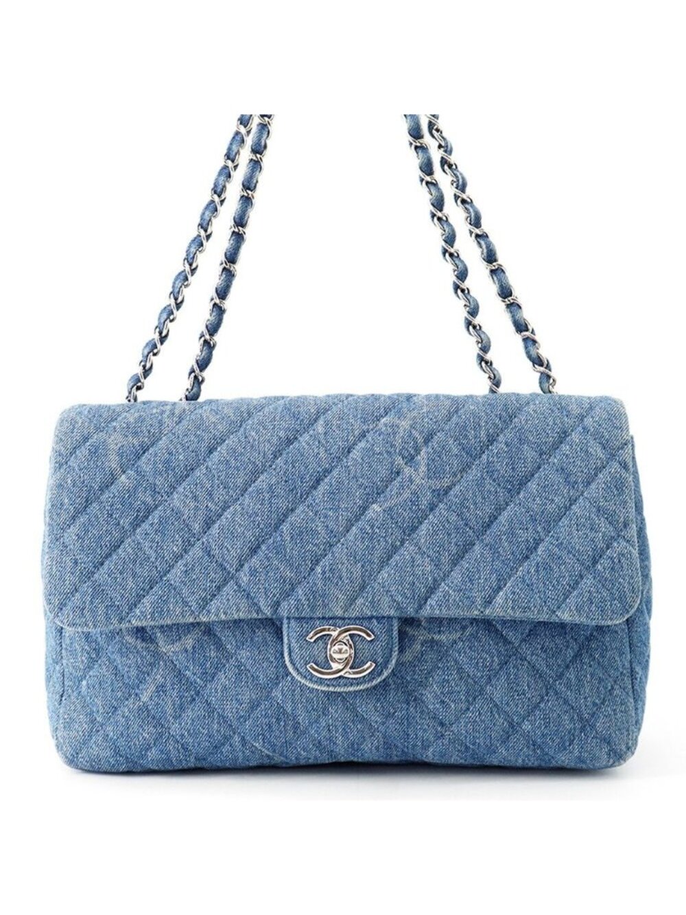 Chanel Chain Shoulder Bag CC Logo Quilted Denim